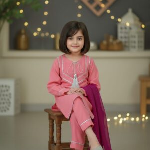 Elegant Pink Linen 3-Piece dress