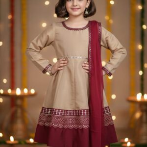Beige Royale – Pure Raw Silk Girls 3pcs Festive Set