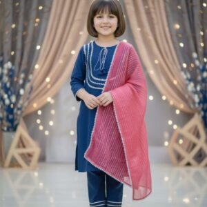 Midnight Sapphire – Premium Raw Silk Girls 3pcs