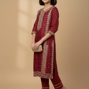 Elegant Red Girls Kurta with Farshi Shalwar