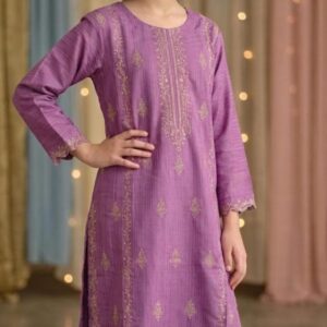 Girls Lavender Embroidered Kurta Trouser Set